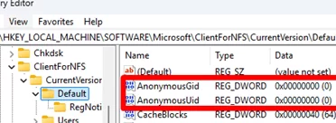 Change AnonymousUid and AnonymousGid in the registry