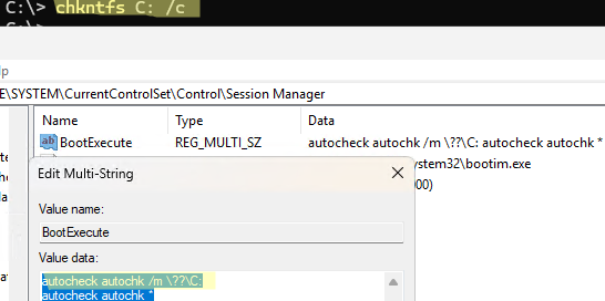 chkntfs: schedule a one-time check of a specific drive on Windows