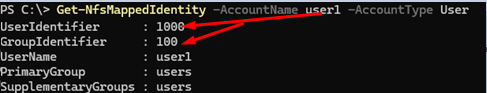 Get-NfsMappedIdentity - get mapping of a Windows user to a UNIX user account or group account ID
