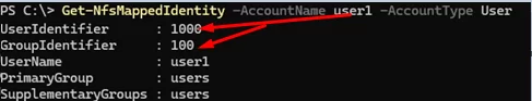 Get-NfsMappedIdentity - get mapping of a Windows user to a UNIX user account or group account ID