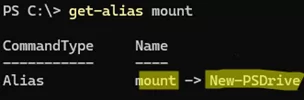 Mount command is an alias for New-PSDrive cmdlet