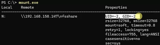 mount.exe default UID (User ID) and GID (Group ID)