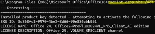 ospp.vbs /act - activate Microsoft Ofice from cmd