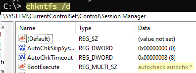 Restore the default "autocheck" value in the registry