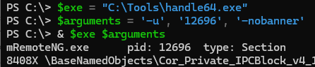 run external tool or command with arguments from powershell