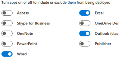 Select Microsoft Office apps to install