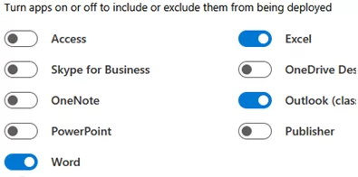 Select Microsoft Office apps to install