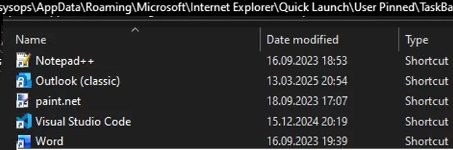 User Pinned\TaskBar folder in Windows