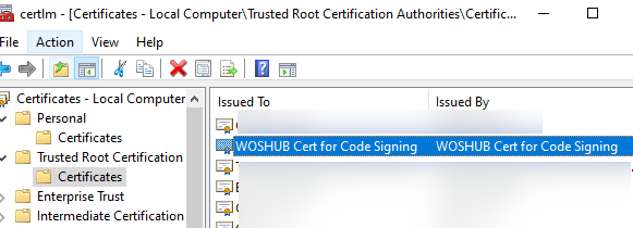 Code signing certificate in Trusted Root Certification Authorities