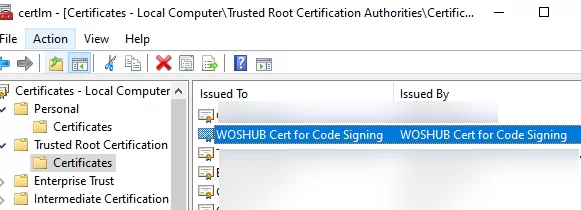 Code signing certificate in Trusted Root Certification Authorities