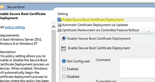 Enable Secure Boot Certificate Deployment - GPO optoin