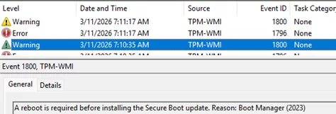 Event: A reboot is required before installing the Secure Boot update