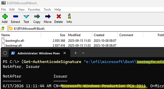 Get-AuthenticodeSignature bootmgfw.efi