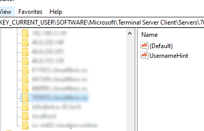 Saved RDP connection history in registry with selected settings