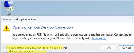 Warning when first opening RDP file