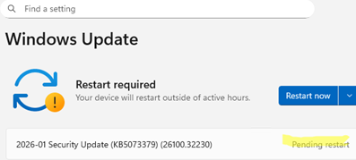 Windows Update shows 'Pending Restart'