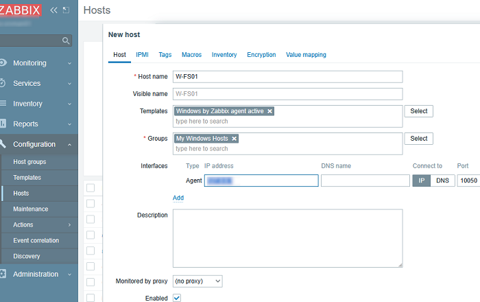 Add Windows host to Zabbix