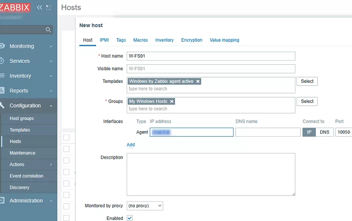 Add Windows host to Zabbix