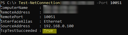 Check the availability of the active port 10051 on Zabbix server from Windows