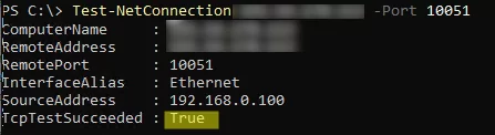 Check the availability of the active port 10051 on Zabbix server from Windows