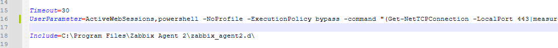 Configure PowerShell script/command via the UserParameter in zabbix agent config