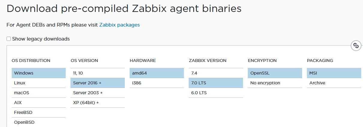 Download Zabbix agent MSI for Windows
