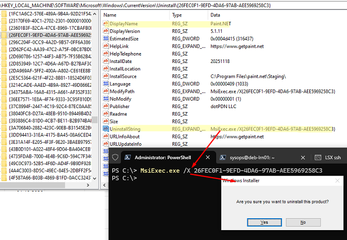Get the application UninstallString from the registry