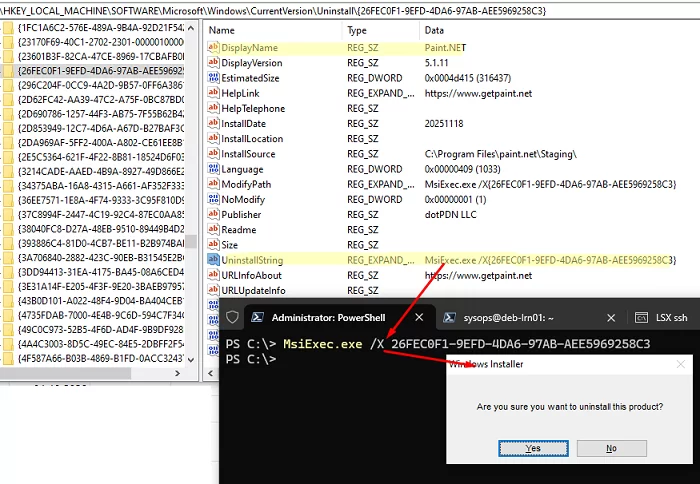 Get the application UninstallString from the registry