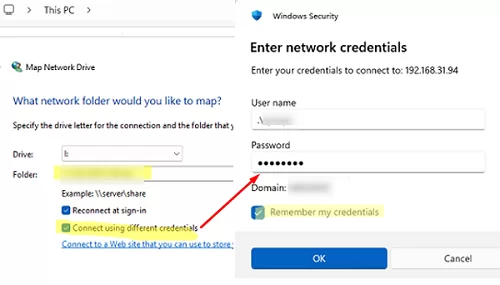 Map a network drive with different user credentials