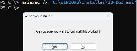msiexec /x - uninstall MSI app from cmd