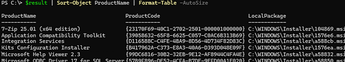 PowerShell: list installed MSI apps and their MSI files in the C:\Windows\Installer