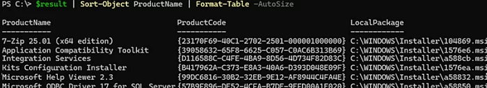 PowerShell: list installed MSI apps and their MSI files in the C:\Windows\Installer