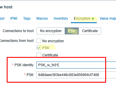 Set a pre-shared key in Zabbix host configuration