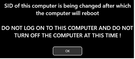SID of this computer is being changed