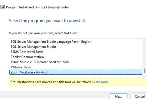 Uninstall a program using Program Install and Uninstall Troubleshooter