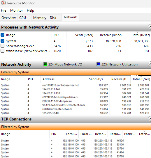 Use Resmon in Windows to view active network connections