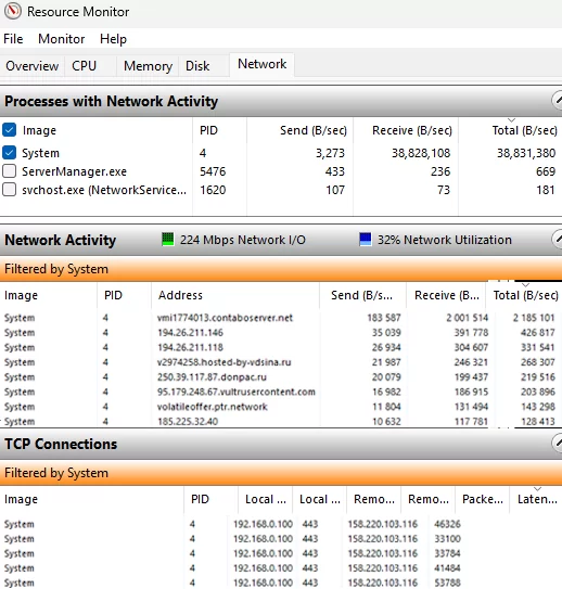 Use Resmon in Windows to view active network connections
