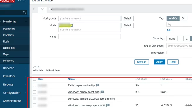 Zabbix: Get latest data from Windows host