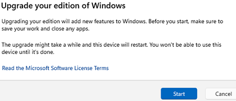 Confirm upgrading from Windows Home to Pro