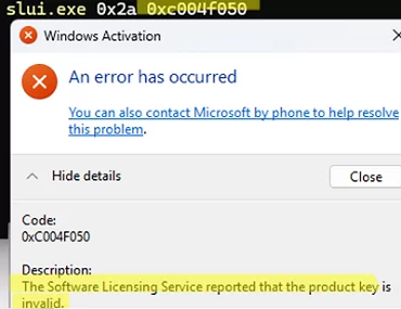slui.exe - decode the alphanumeric activation error code