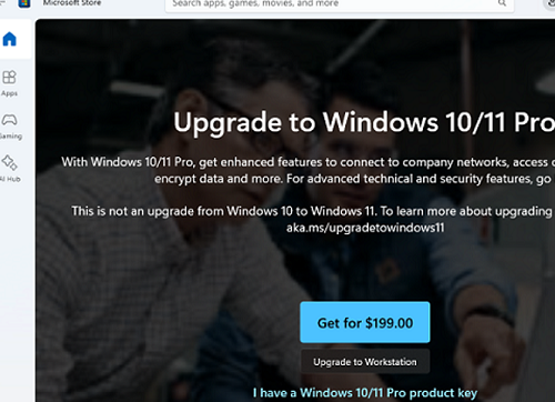 Upgrade to Windows 11 Pro via Microsoft Store