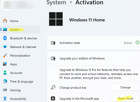 Upgrade Windows Home in the Microsoft Store app
