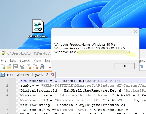 VBS script to extract product key from the registry
