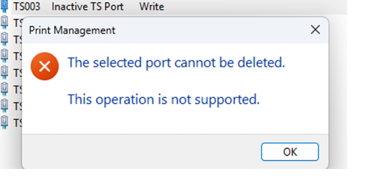 Cannot delete Inactive TS port - operation is not supported