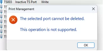 Cannot delete Inactive TS port - operation is not supported