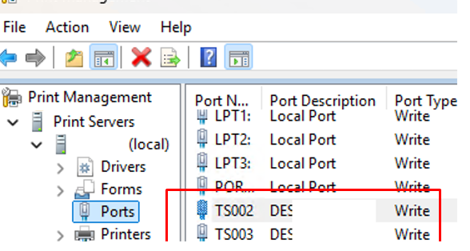 Clear inactive TS print ports on the RDS server