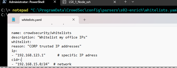 Create a whitelist of trusted IP addresses and networks for Crowdsec