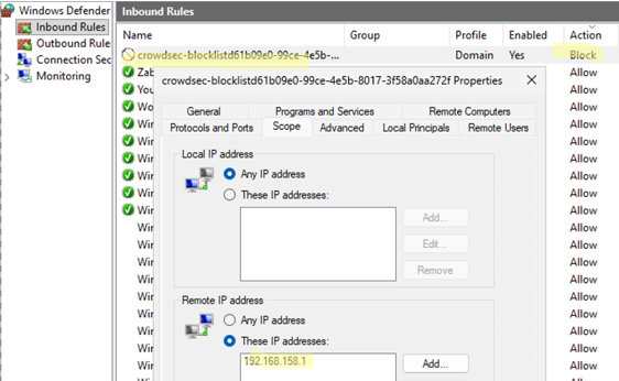 crowdsec-blocklistID rule in Windows Firewall
