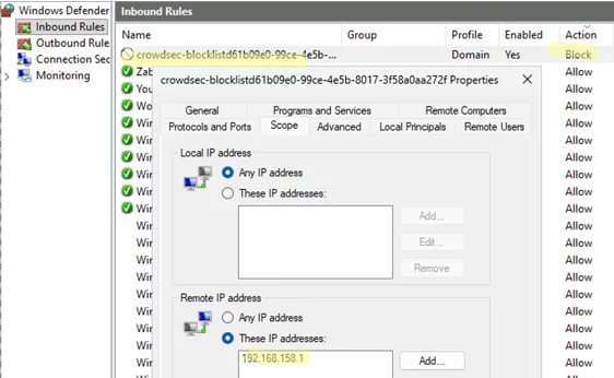 crowdsec-blocklistID rule in Windows Firewall