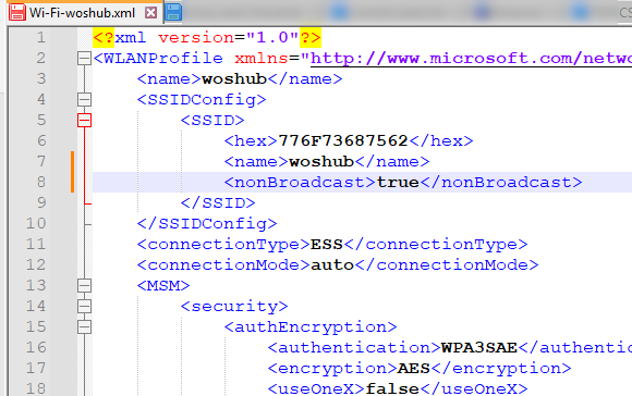 Edit XML file containing WLAN profile settings